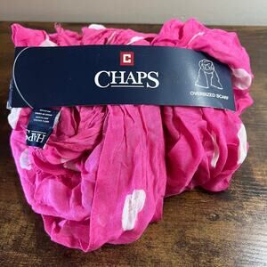 CHAPS Oversized Chart ONE SIZE Womens Pink White Polka Dot Fringe NWT Viscose